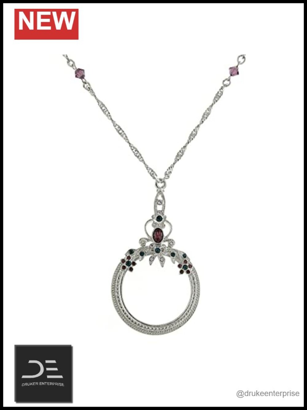 Vintage Style Magnifying Glass Necklace for Women, 30 inch Chain,2x